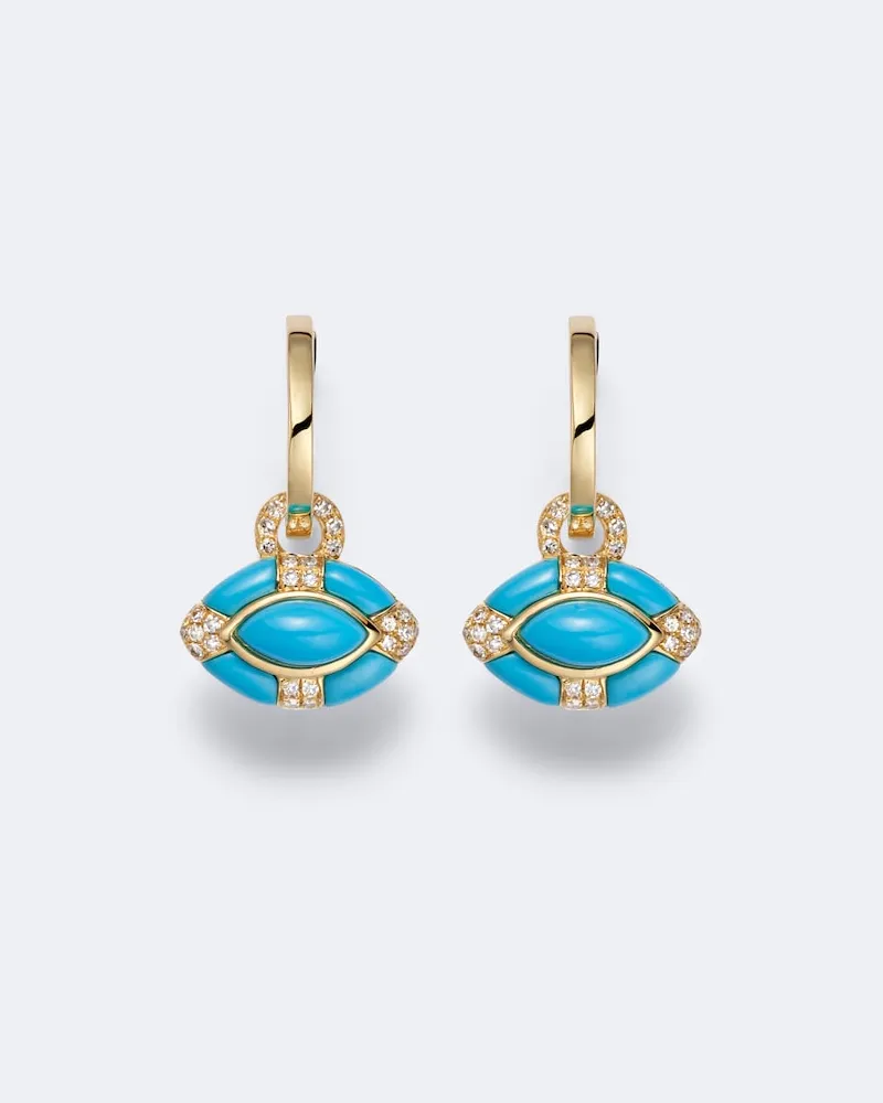 SHAY Ohrringe Riviera Petite aus 18kt Gelbgold mit Diamanten und Türkisen Gold