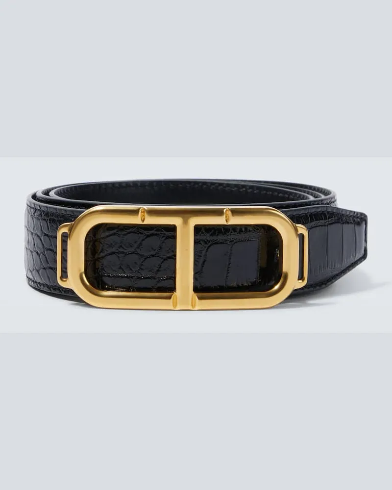 Tom Ford Guertel Scored T aus Leder Schwarz