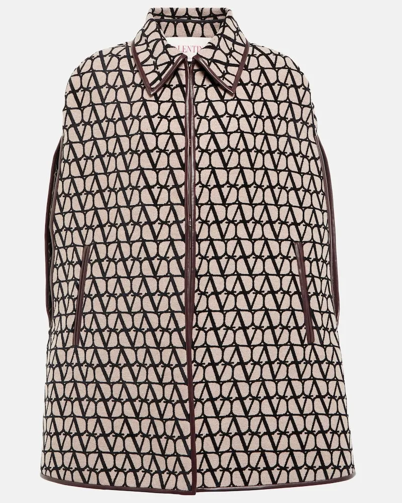 Valentino Garavani Cape Toile Iconographe mit Leder Beige