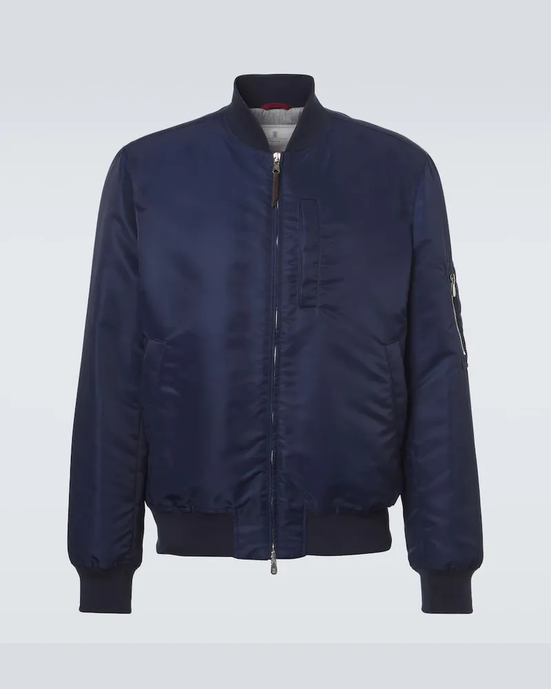 Brunello Cucinelli Bomberjacke mit Baumwollbesatz Blau