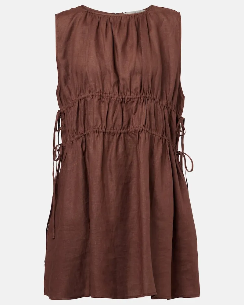 ASCENO Minikleid aus Leinen Braun