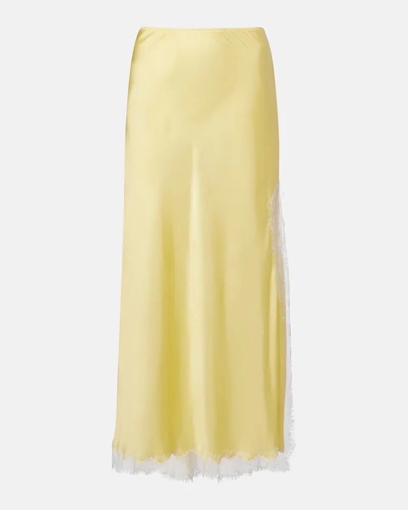 Poupette St Barth Slipskirt Lila aus Satin mit Spitze Gelb