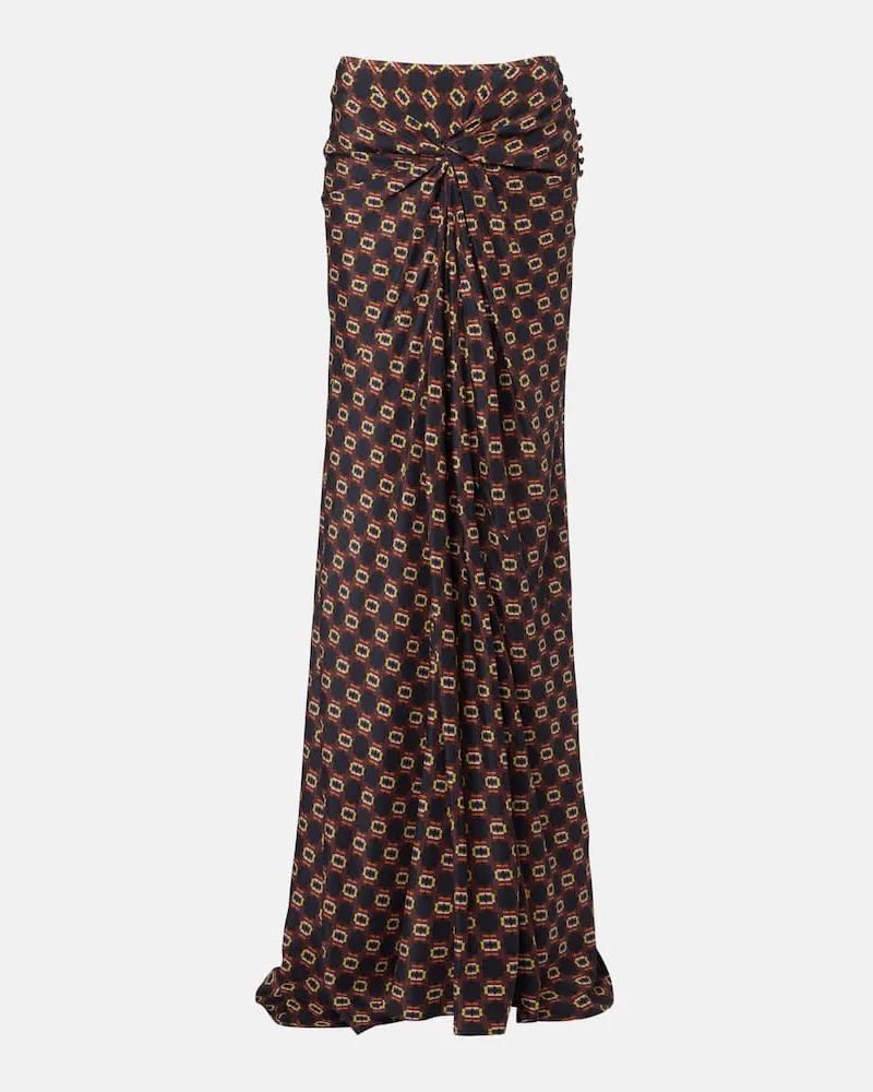 Dries van Noten Bedruckter Rock aus Seide Blau