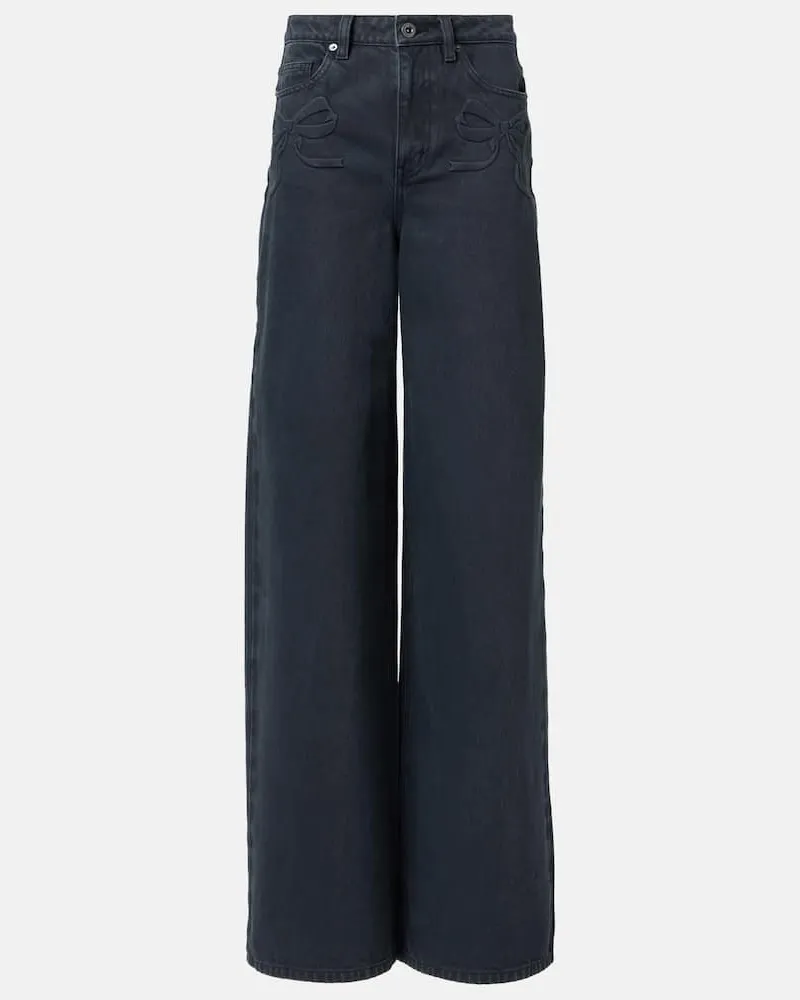 Self-Portrait Mid-Rise Wide-Leg Jeans Grau