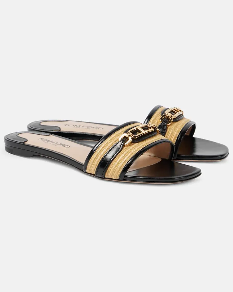 Tom Ford Pantoletten Whitney aus Leder und Raffiabast Nude