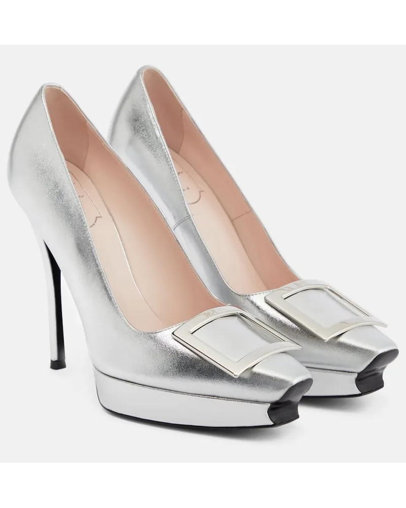 Roger Vivier Plateau-Pumps Belle Vivier aus Metallic-Leder Silber