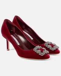 Manolo Blahnik Verzierte Pumps Hangisi 70 aus Samt Burgund