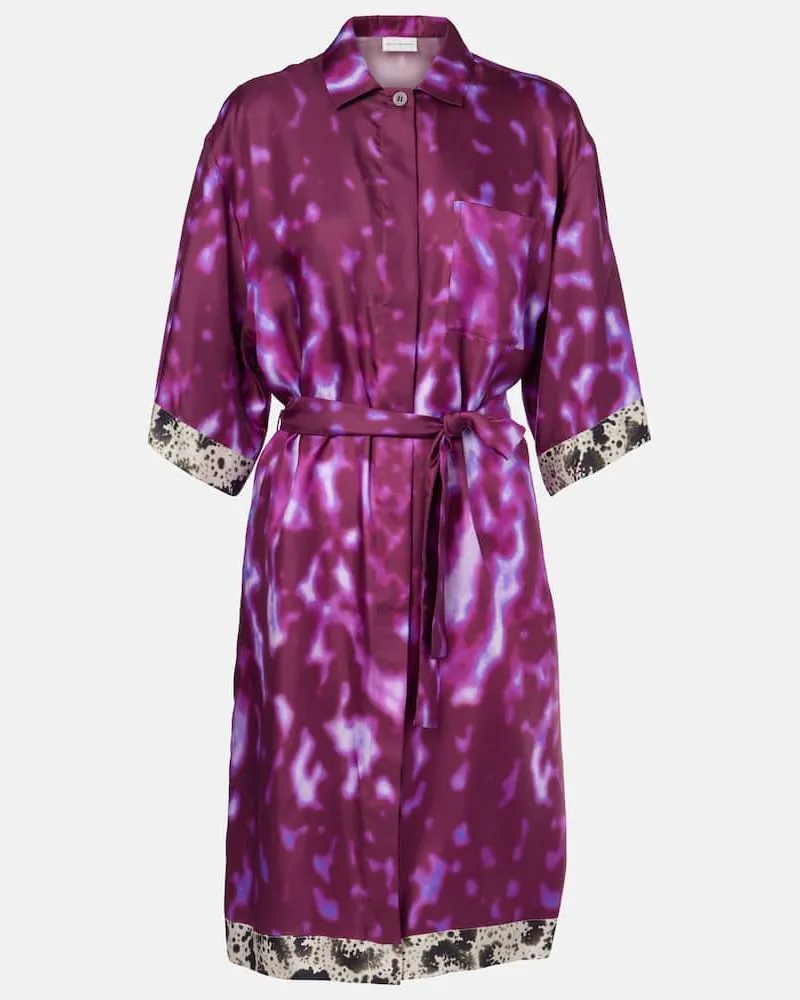 Dries van Noten Bedrucktes Hemdblusenkleid aus Seide Rosa