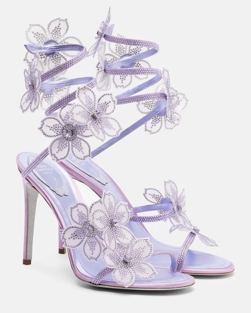 René Caovilla Verzierte Sandalen Floriane aus Satin Violett