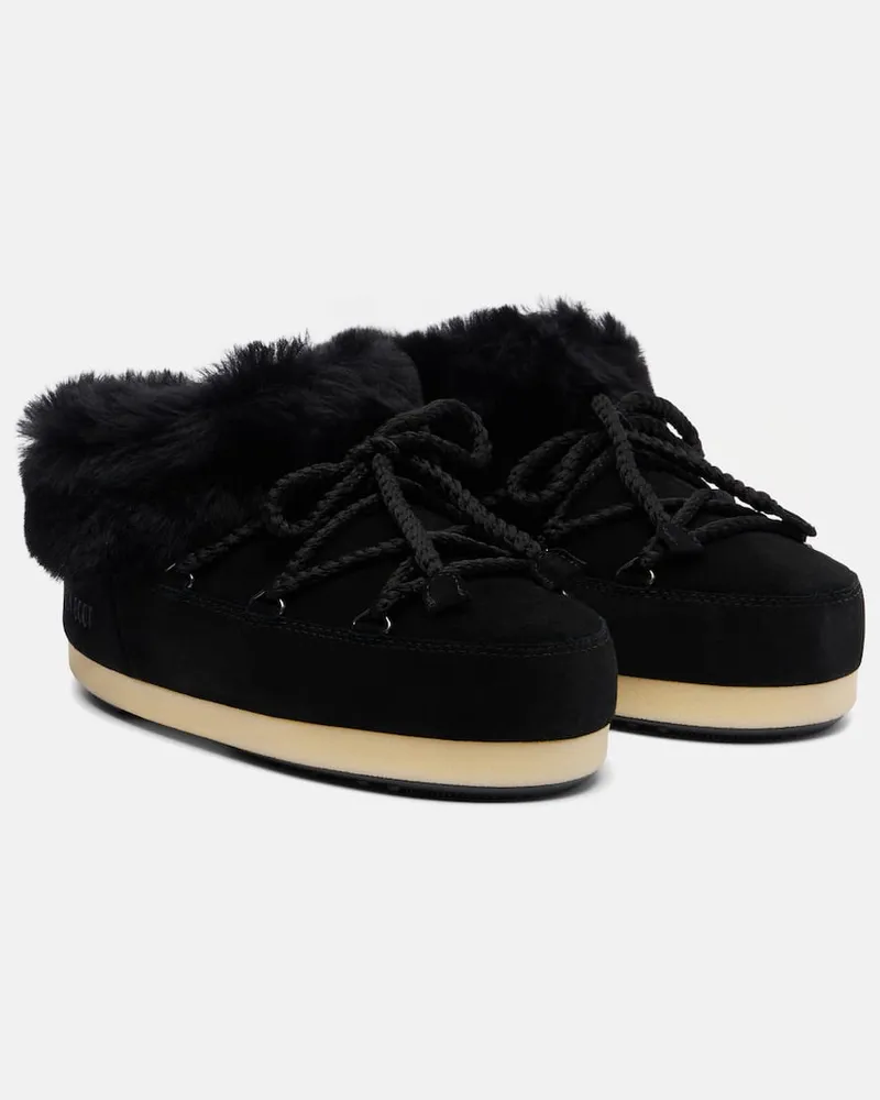 Moon Boot Slip-Ons Evx aus Veloursleder mit Shearling Schwarz