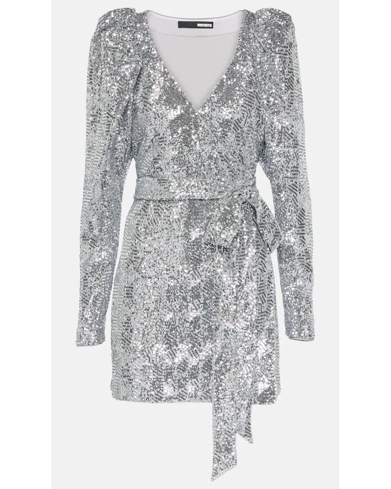 ROTATE Birger Christensen Wickelkleid mit Pailletten Silber