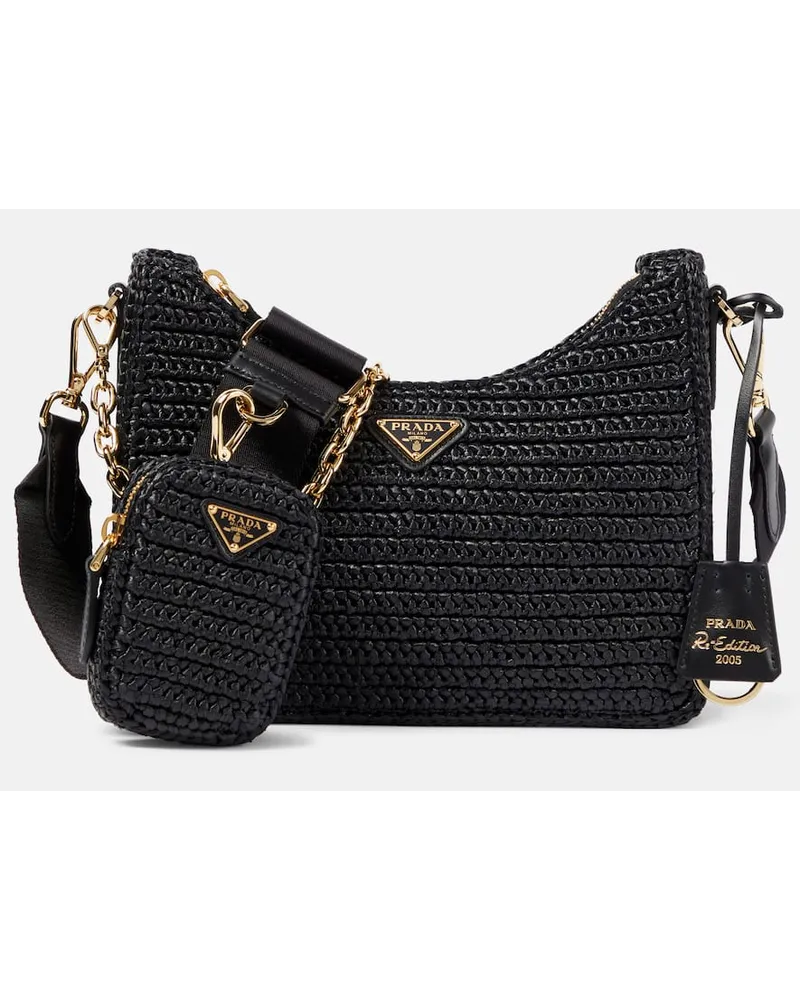 Prada Schultertasche Small aus Häkelstrick Schwarz