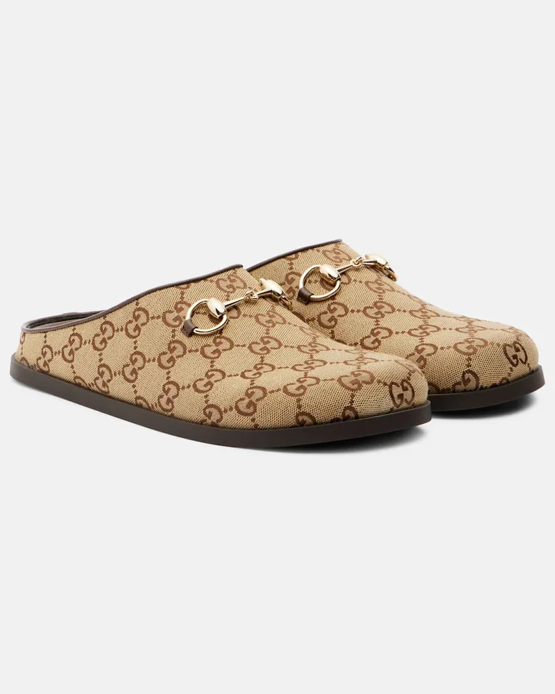 Gucci Slippers GG mit Leder Braun
