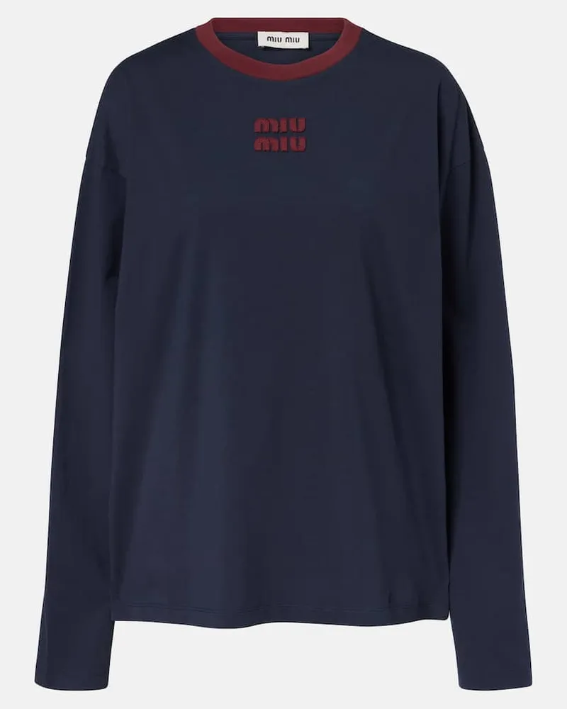 Miu Miu Longsleeve aus Baumwoll-Jersey Blau