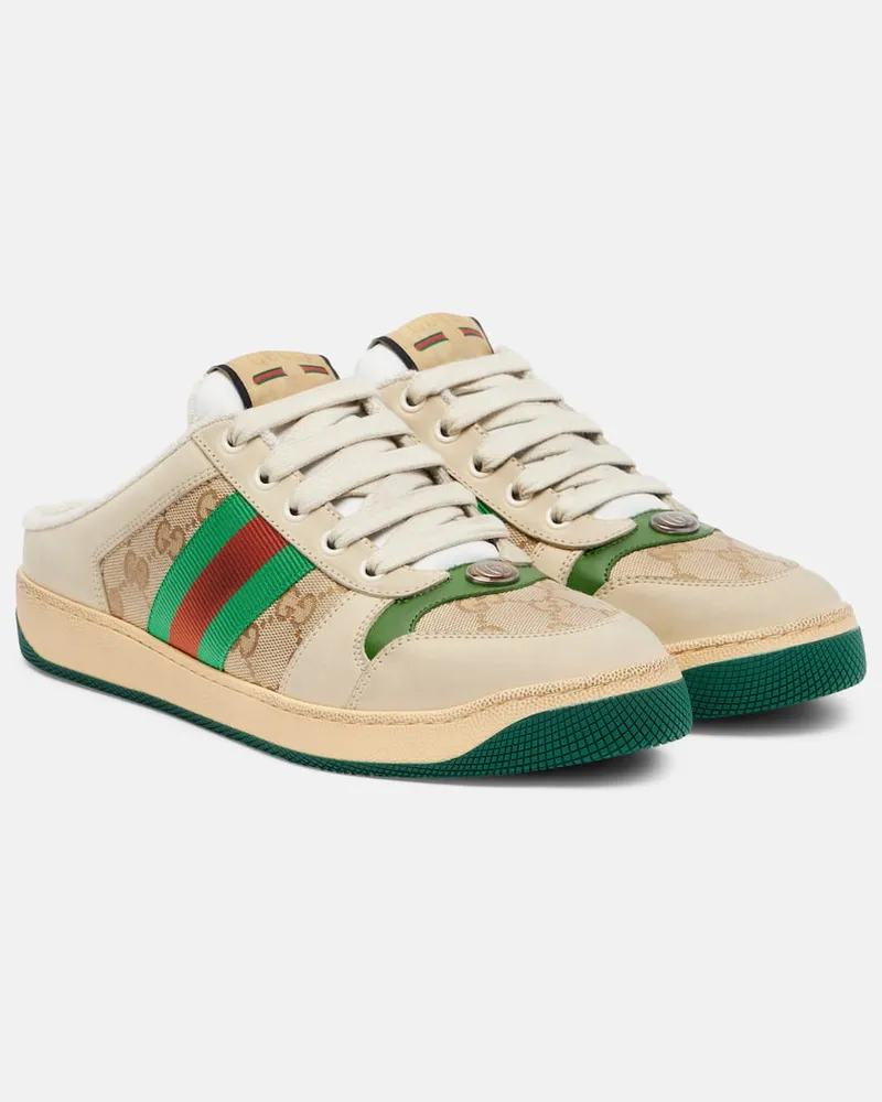 Gucci Slippers Screener GG Web Stripe aus Canvas Multicolor