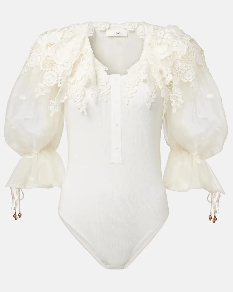 Chloé Chloé Body aus Baumwolle mit Guipure-Spitze Weiß