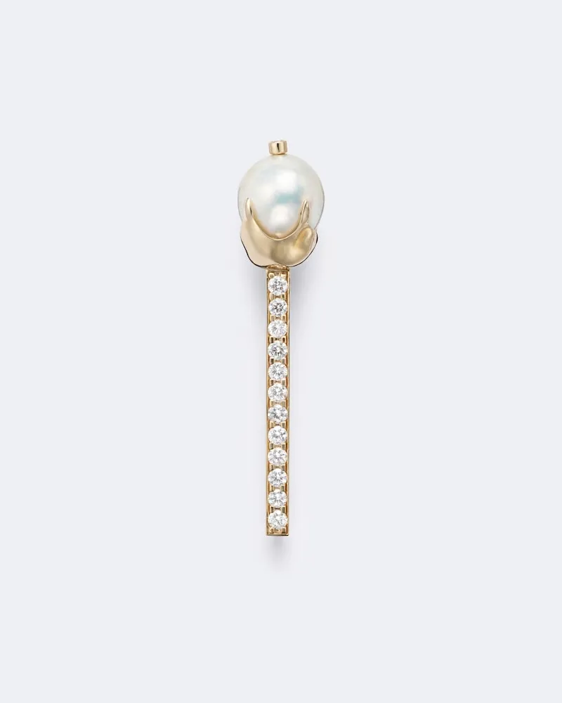 MATEO Brosche aus 14kt Gelbgold mit Diamanten und Süßwasserperle Gold
