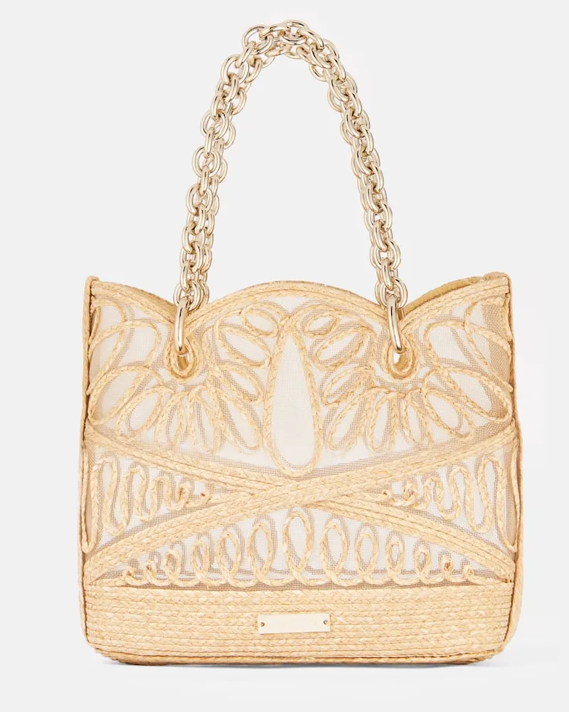 Aquazzura Tote Kahlo Mini aus Raffiabast Gold