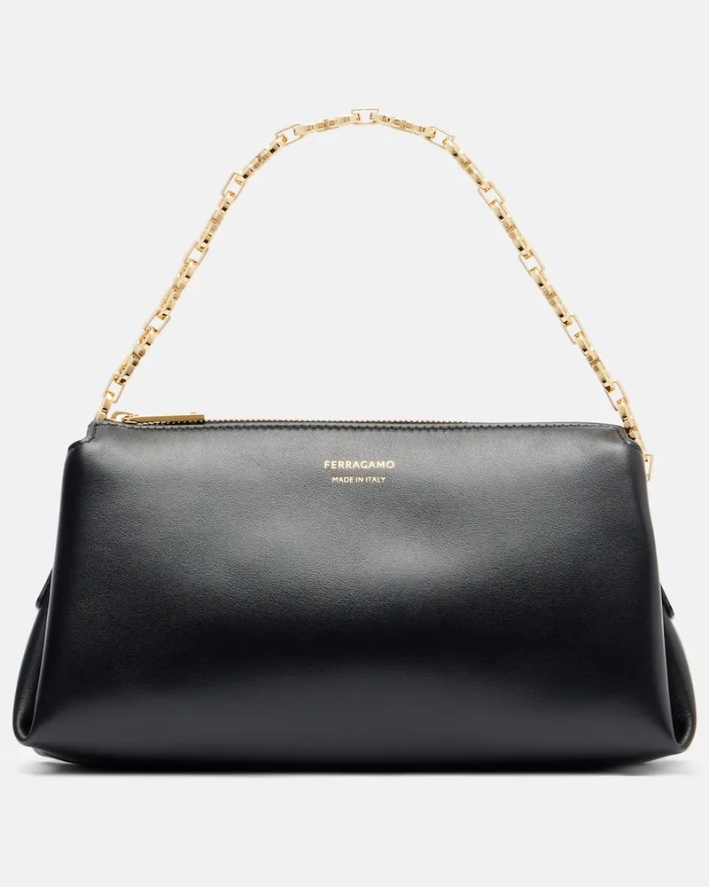 Ferragamo Schultertasche Gancini Mini aus Leder Schwarz