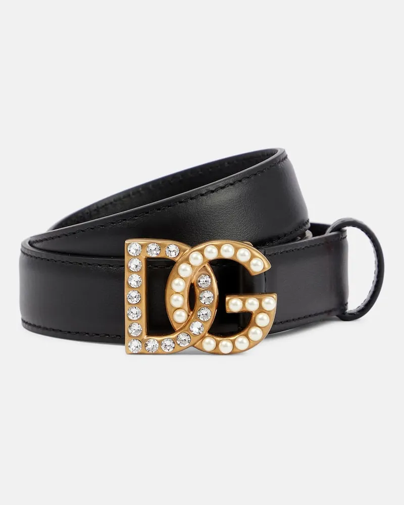Dolce & Gabbana Verzierter Gürtel DG aus Leder Schwarz