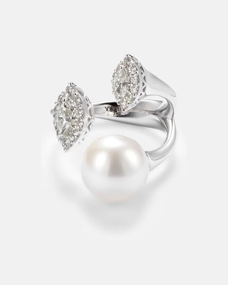 YEPREM Ring Pearlescent aus 18kt Weißgold mir Diamanten und Süßwasserperle Silber