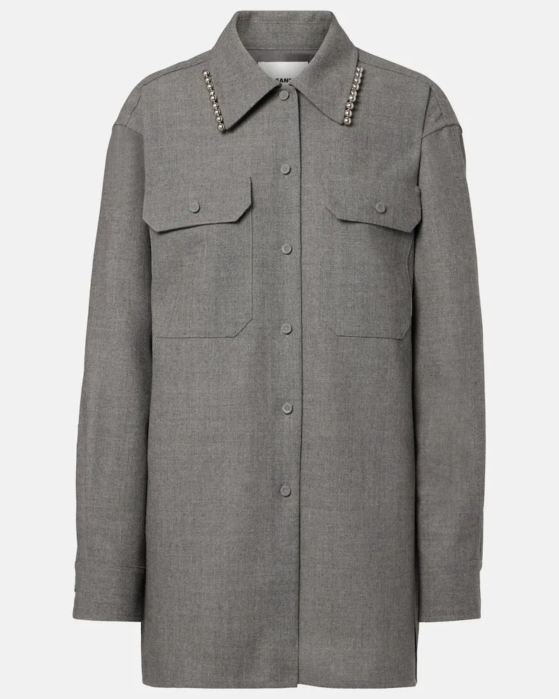 Jil Sander Verziertes Hemd aus Woll-Canvas Grau