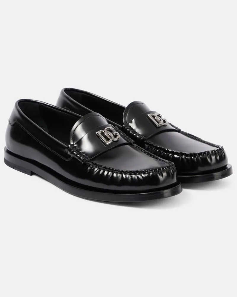 Dolce & Gabbana Verzierte Loafers DG aus Leder Schwarz