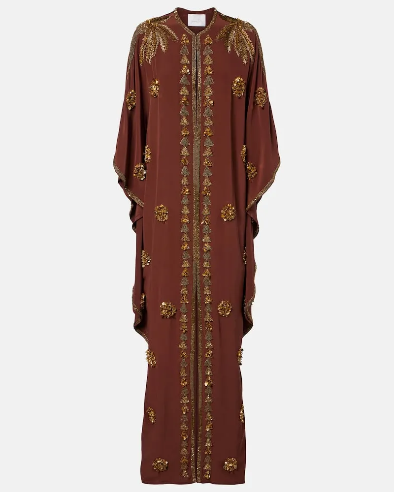 Johanna Ortiz Verzierter Kaftan Mystical Gaucho aus Seide Braun