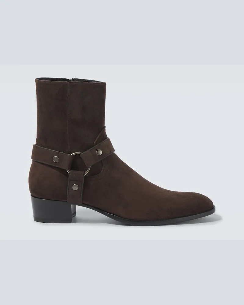 Saint Laurent Bikerstiefel Wyatt Harness 40 aus Veloursleder Braun