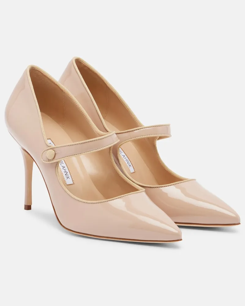 Manolo Blahnik Mary-Jane-Pumps Campari aus Lackleder Beige