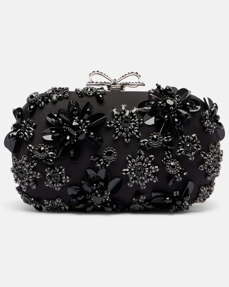 Self-Portrait Clutch aus Satin mit Kristallen Schwarz