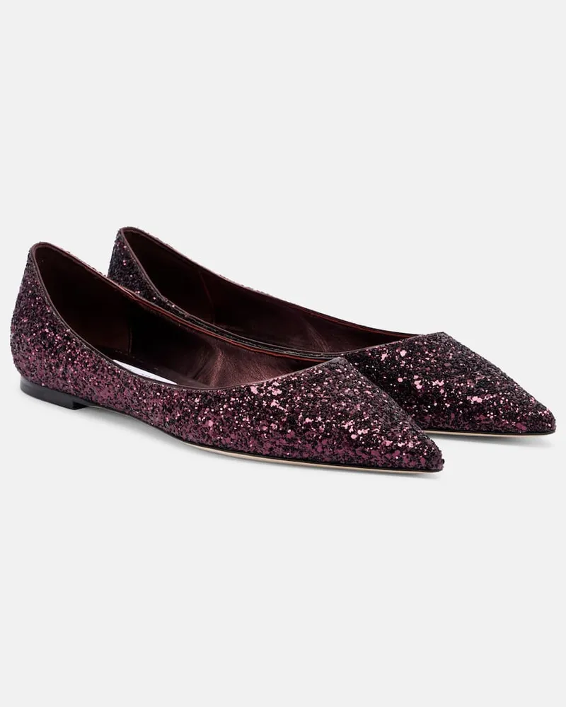 Jimmy Choo Ballerinas Love mit Glitter Burgunderrot