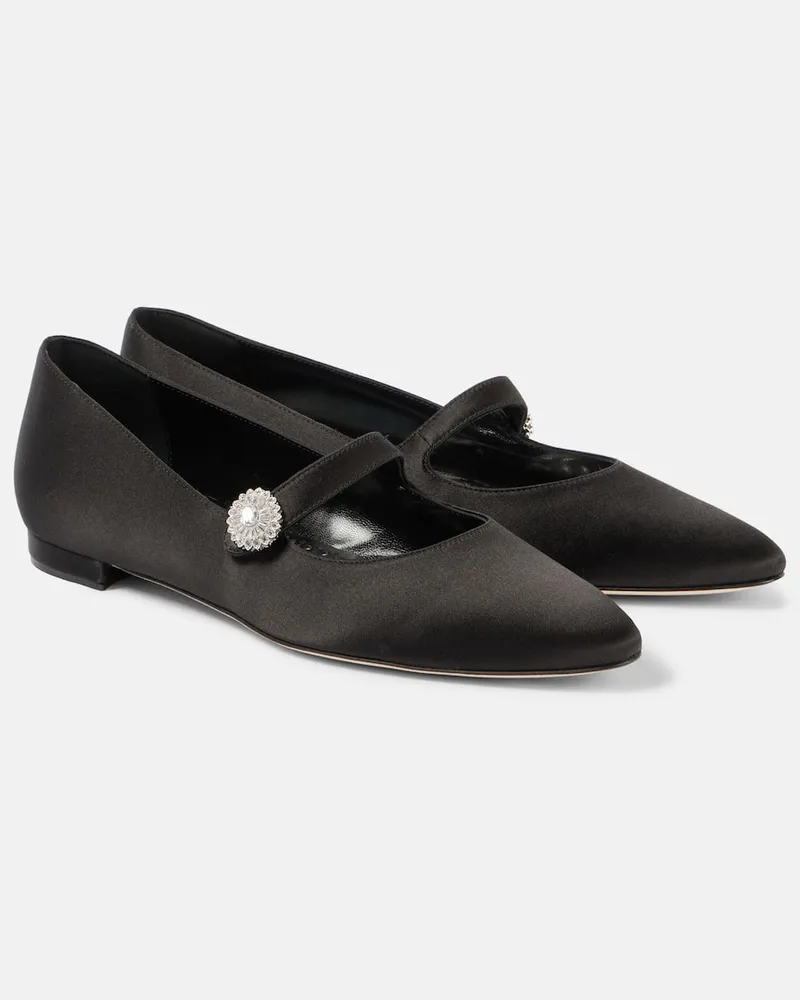 Manolo Blahnik Mary-Jane-Ballerinas Marijana aus Satin Schwarz