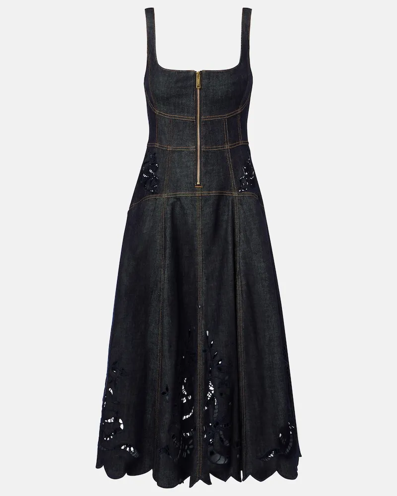 Self-Portrait Midikleid aus Denim Blau