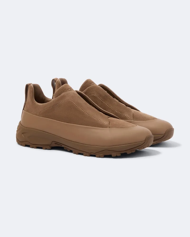 Ermenegildo Zegna Slip-Ons Triple Stitch Monte aus Veloursleder Beige