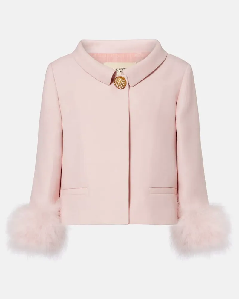 Valentino Garavani Jacke aus Crepe Couture mit Federn Pink