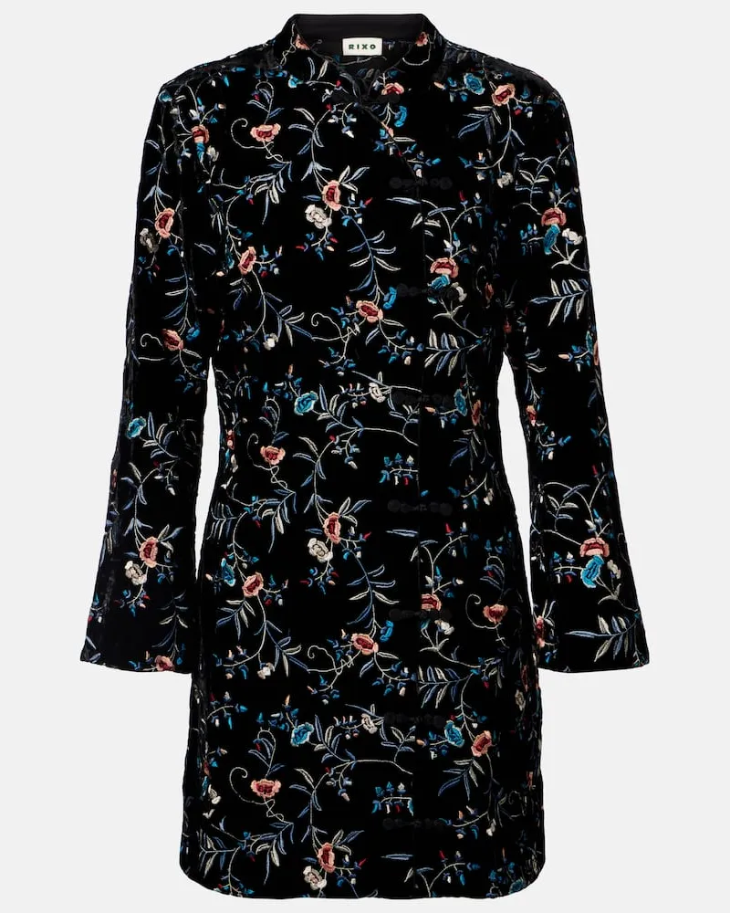 RIXO Besticktes Minikleid Delphina aus Samt Schwarz