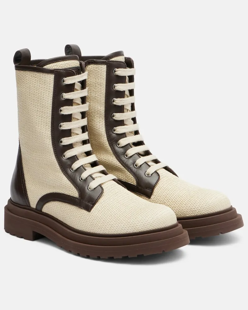 Brunello Cucinelli Schnürstiefel mit Leder Beige