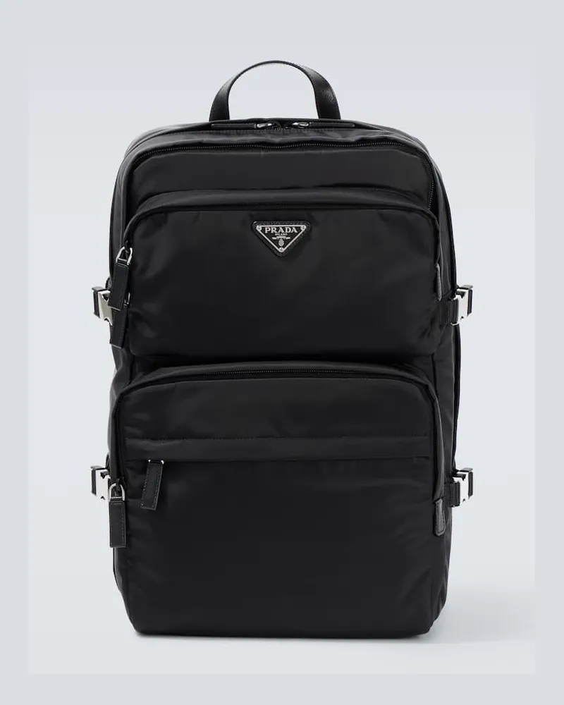 Prada Rucksack aus Re-Nylon mit Leder Schwarz