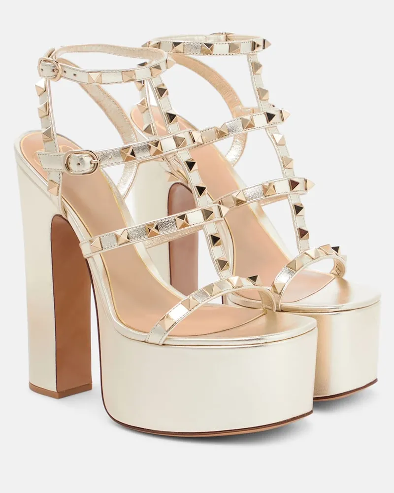 Valentino Garavani Plateausandalen Rockstud aus Leder Metallic