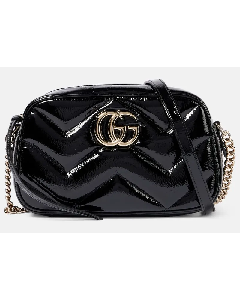 Gucci Schultertasche GG Marmont Mini aus Lackleder Schwarz