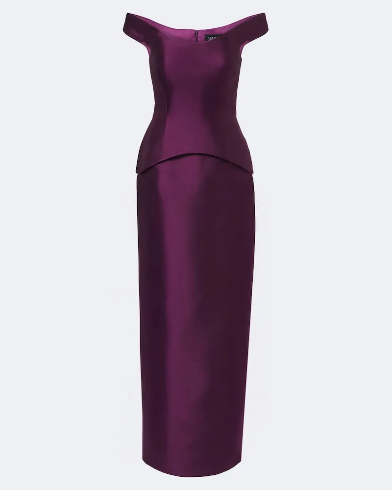 Solace London Off-Shoulder Robe Pieta aus Satin Violett