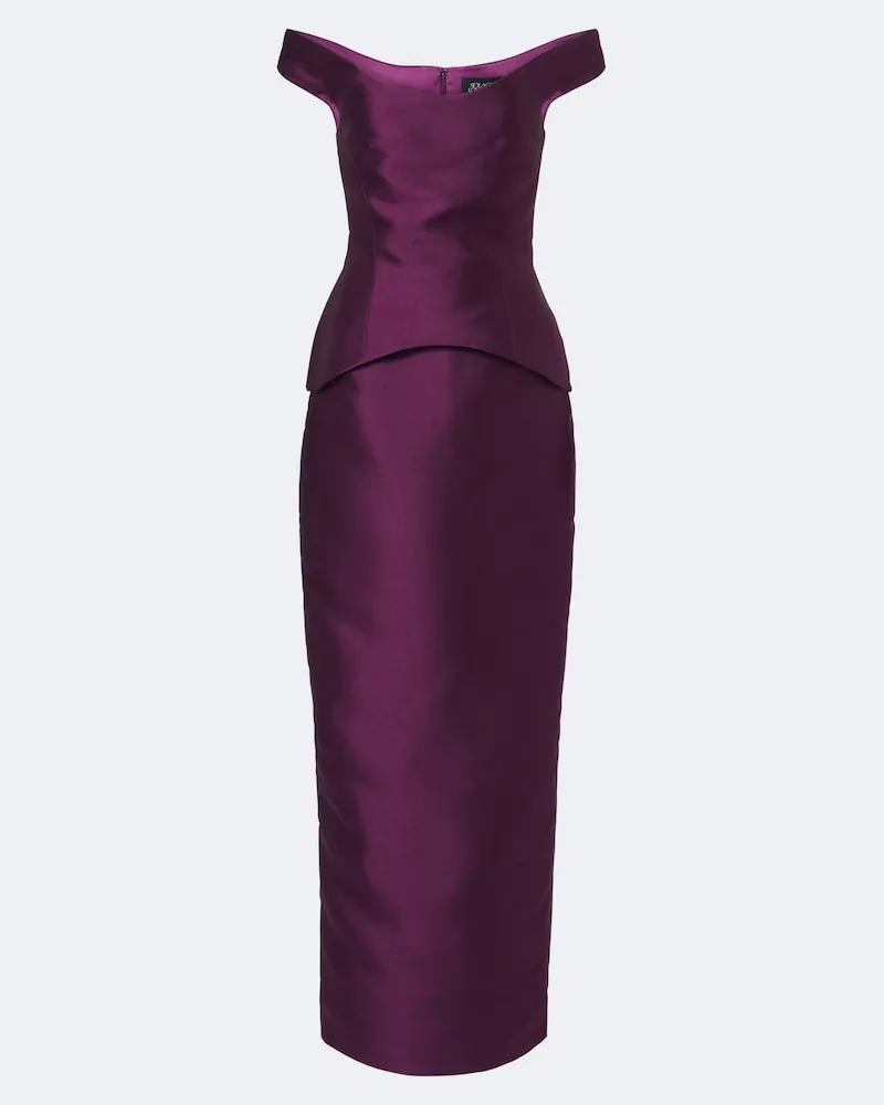 Solace London Off-Shoulder Robe Pieta aus Satin Violett