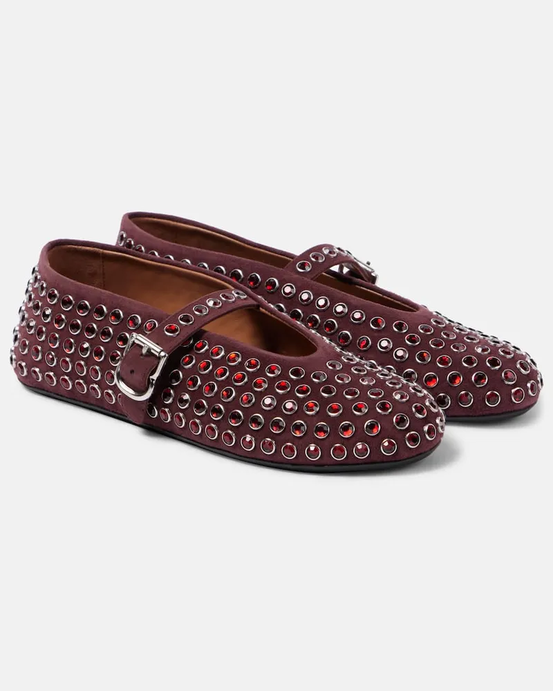 Alaïa Alaïa Ballerinas aus Veloursleder mit Kristallen Rot