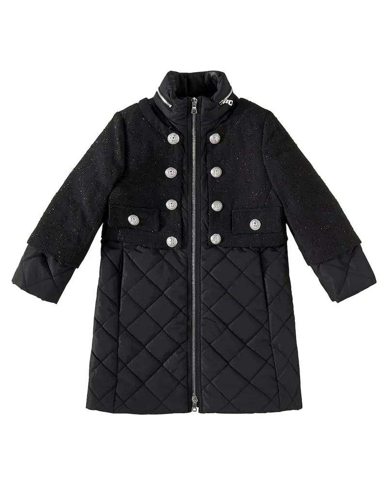 Balmain Wattierter Mantel Schwarz