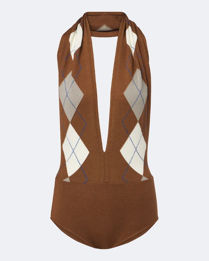 Thierry Mugler Body Argyle aus Schurwolle Braun