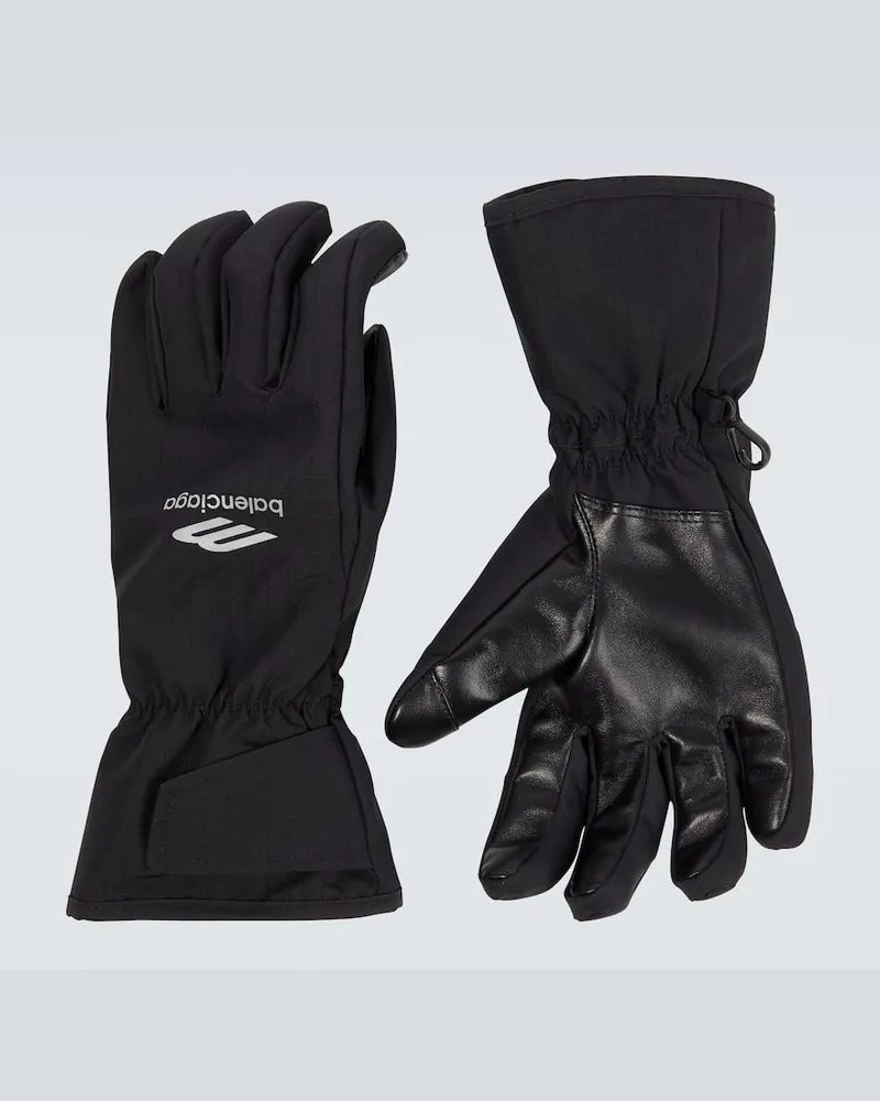 Balenciaga Skihandschuhe 3B Sports mit Leder Schwarz