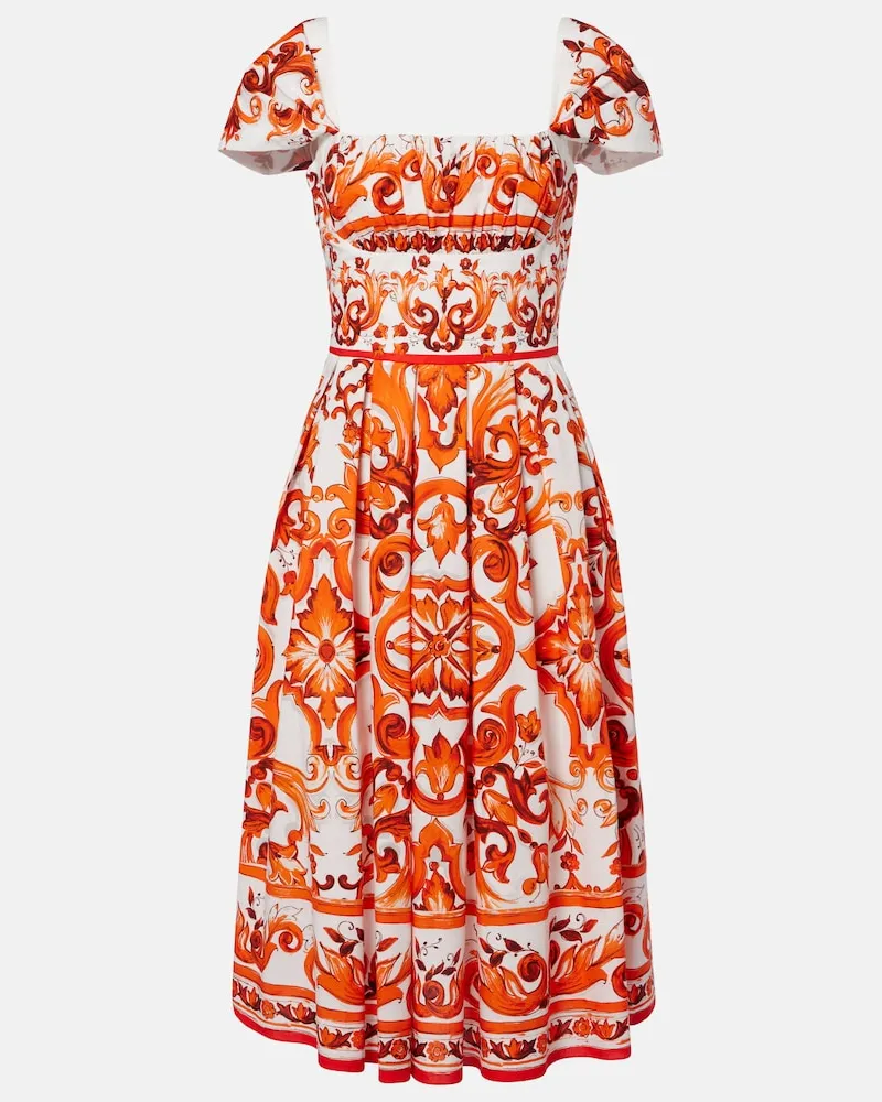 Dolce & Gabbana Midikleid Majolica aus Baumwollpopeline Orange