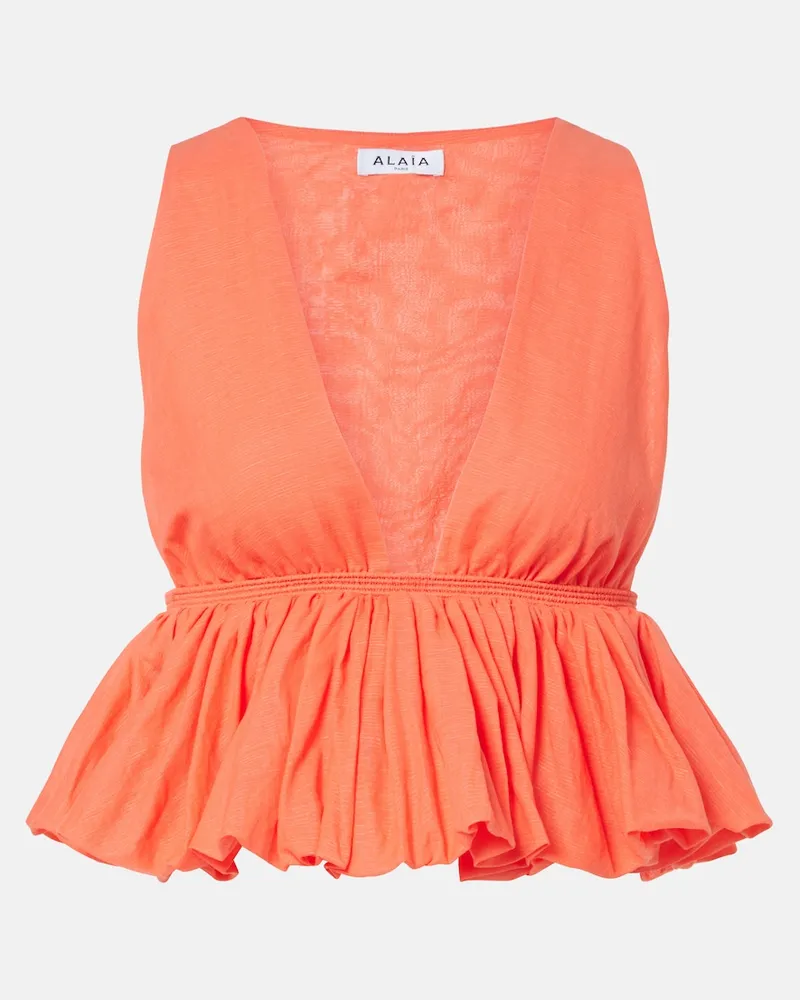 Alaïa Alaïa Top aus Baumwolle und Leinen Orange