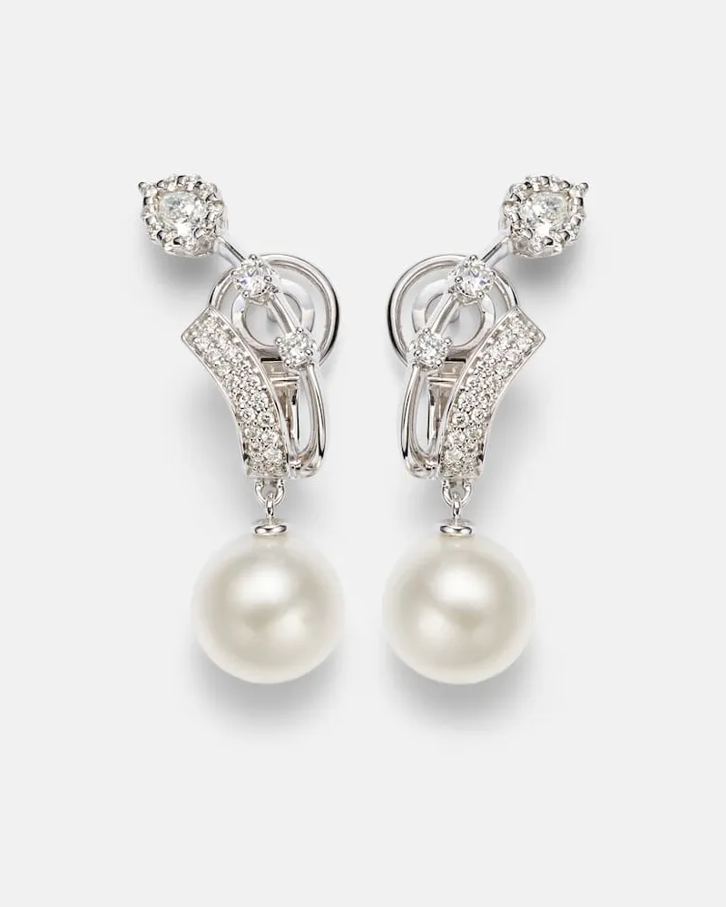 YEPREM Ohrringe Pearlescent aus 18kt Weißgold mit Diamanten und Süßwasserperlen Silber